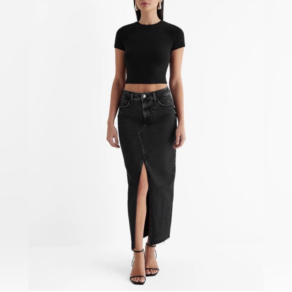Black denim maxi skirt
